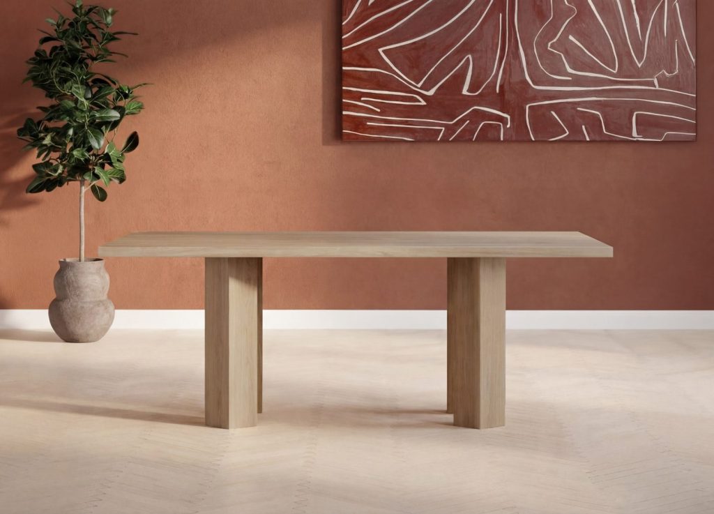 Table à manger rectangulaire Lillehammer naturel mise en scène dans une salle à manger