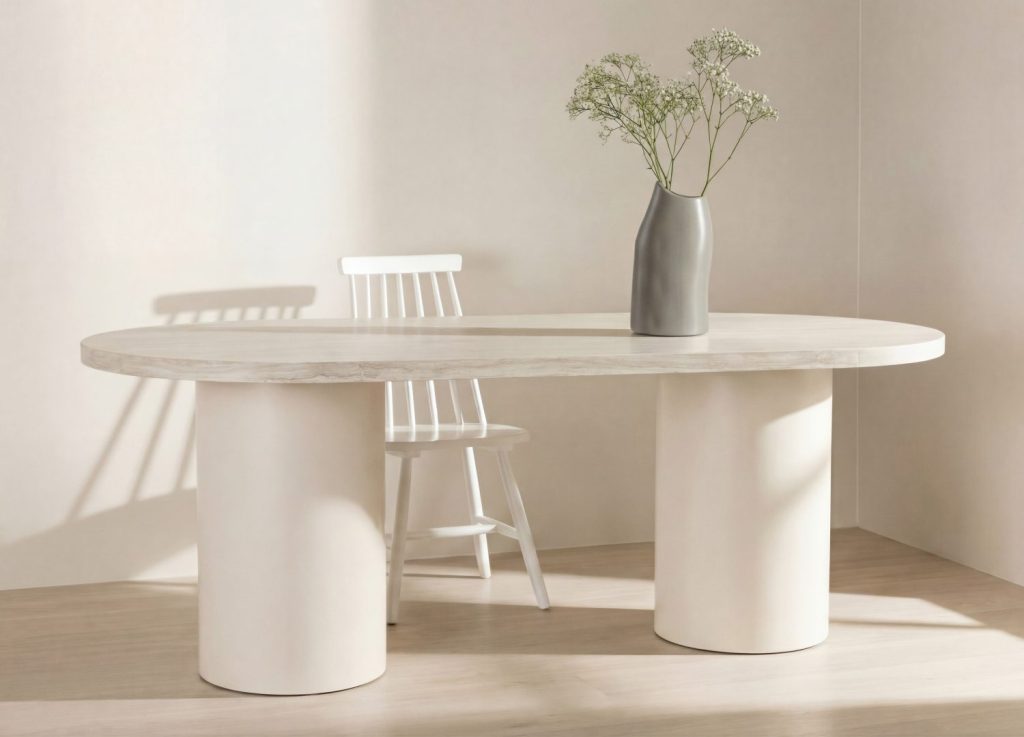 Table à manger ovale Narvik beige mise en scène dans une salle à manger