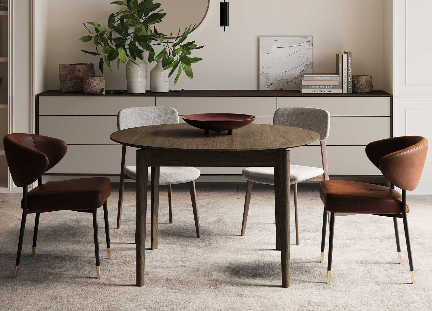 Table ronde 120 cm extensible bois chêne foncé Kubo