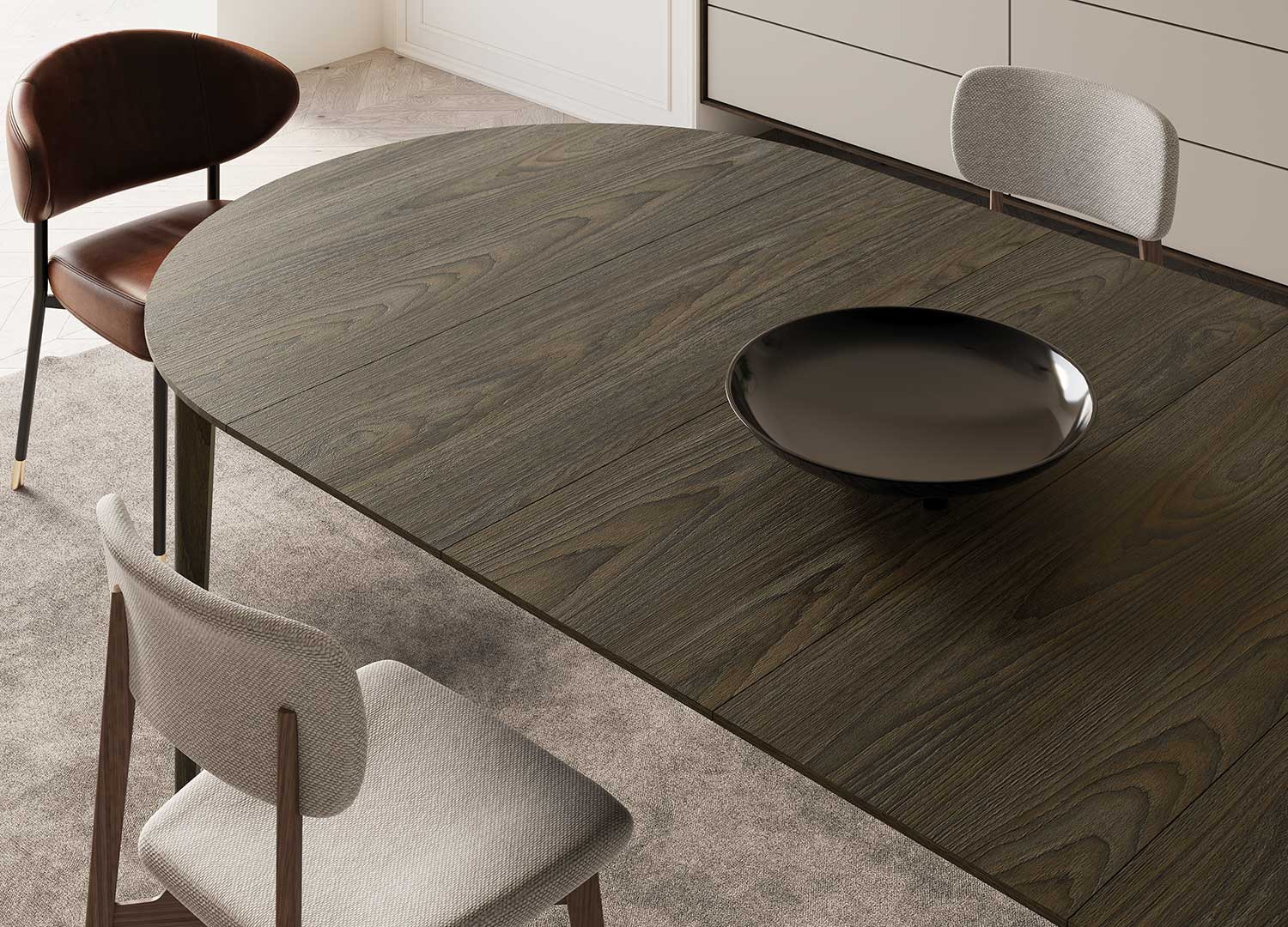 Table ronde 120 cm extensible bois chêne foncé Kubo