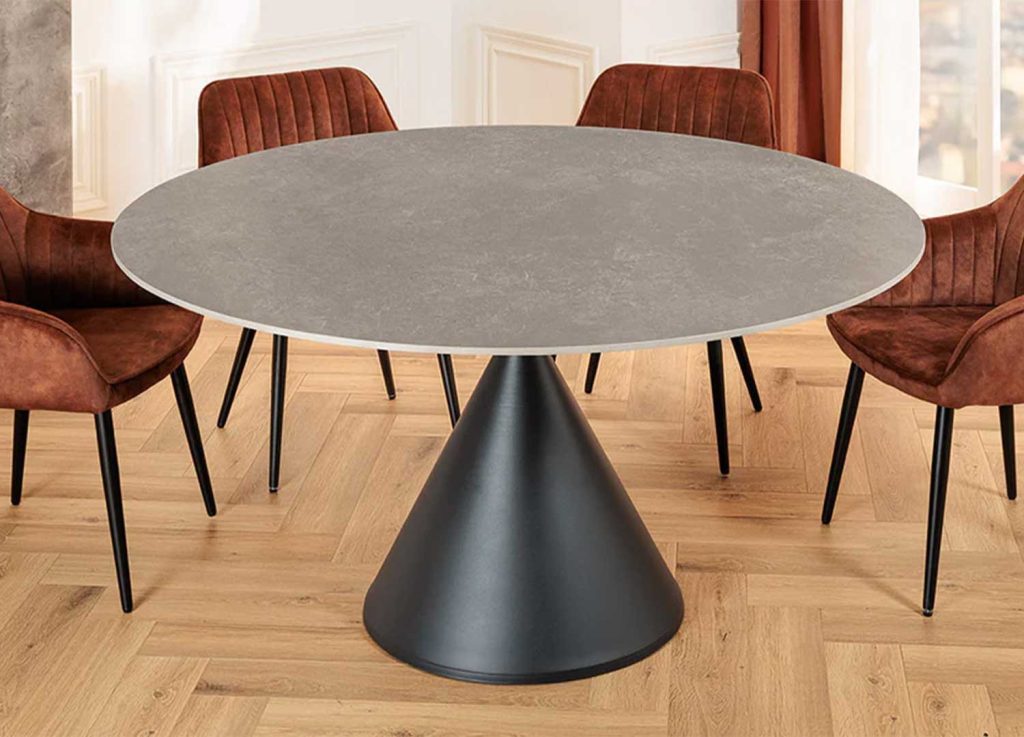 Table ronde 135 cm céramique gris et pied central Ariana