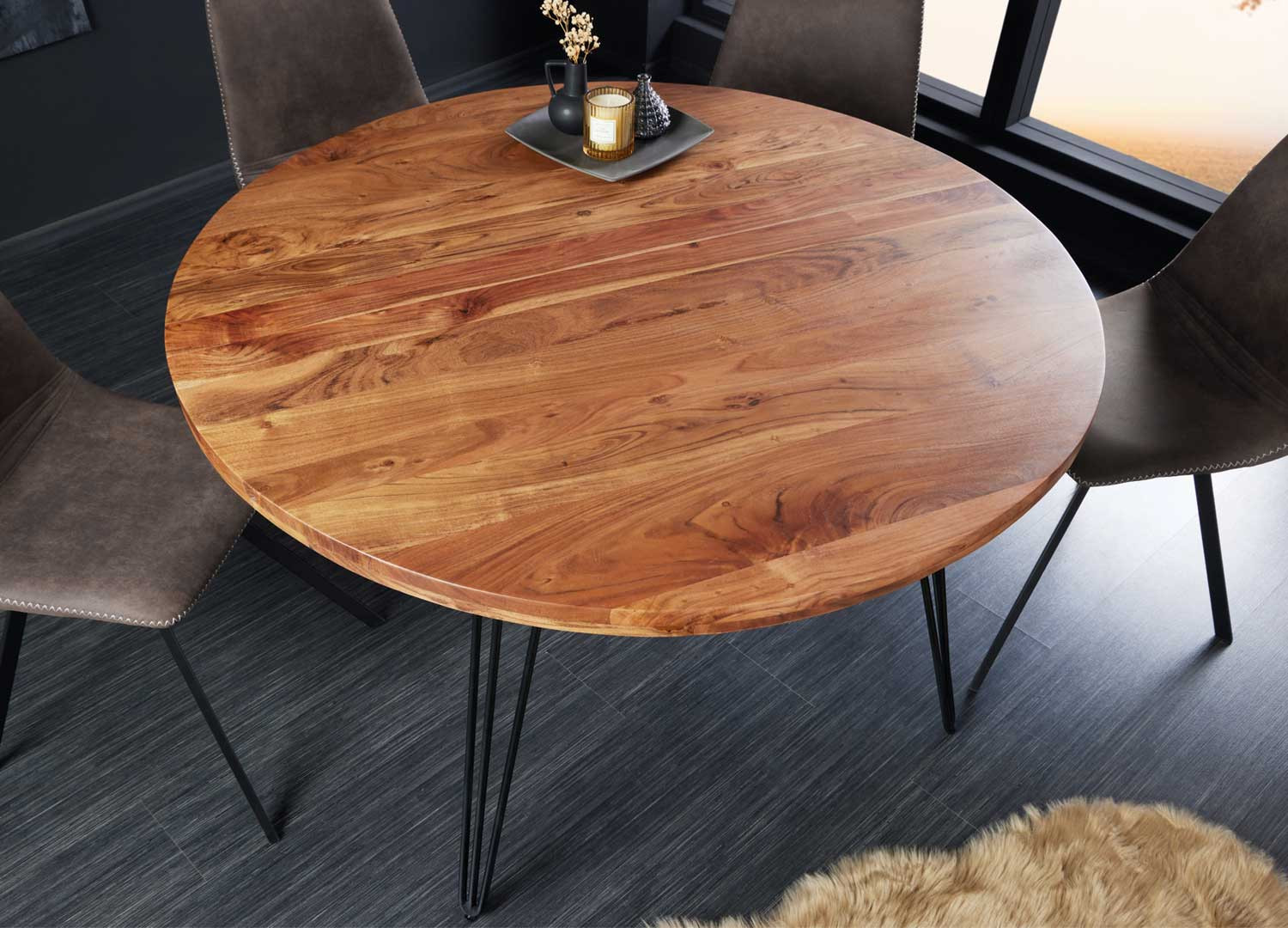Table ronde 5 personnes 120 cm bois d'acacia