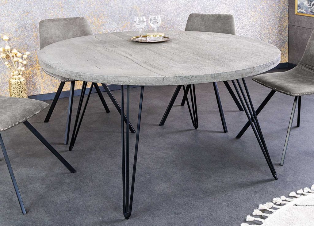 Table ronde 80 cm bois de manguier gris