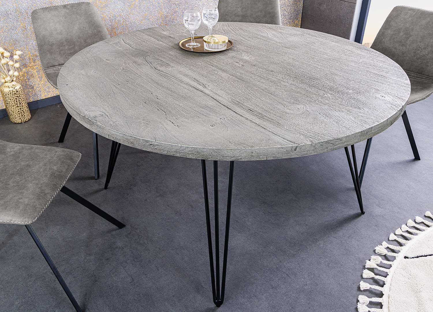 Table ronde 80 cm bois de manguier gris