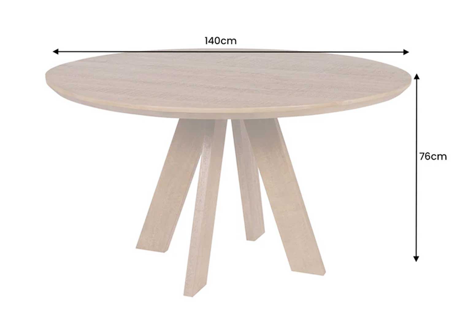 Dimensions de la table ronde Althéa 140 cm en manguier massif