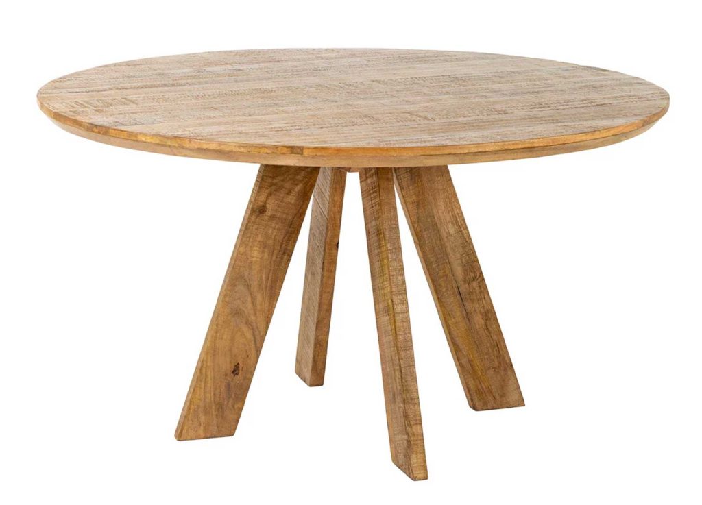 Table ronde Althéa en manguier massif - vue trois quarts