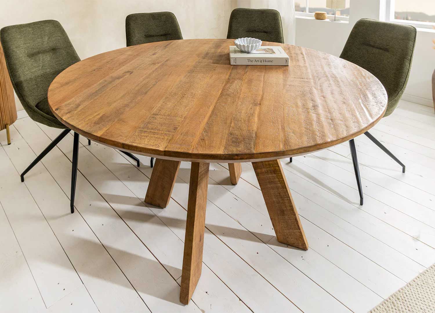 Table à manger ronde Althéa en manguier massif pour 6 personnes
