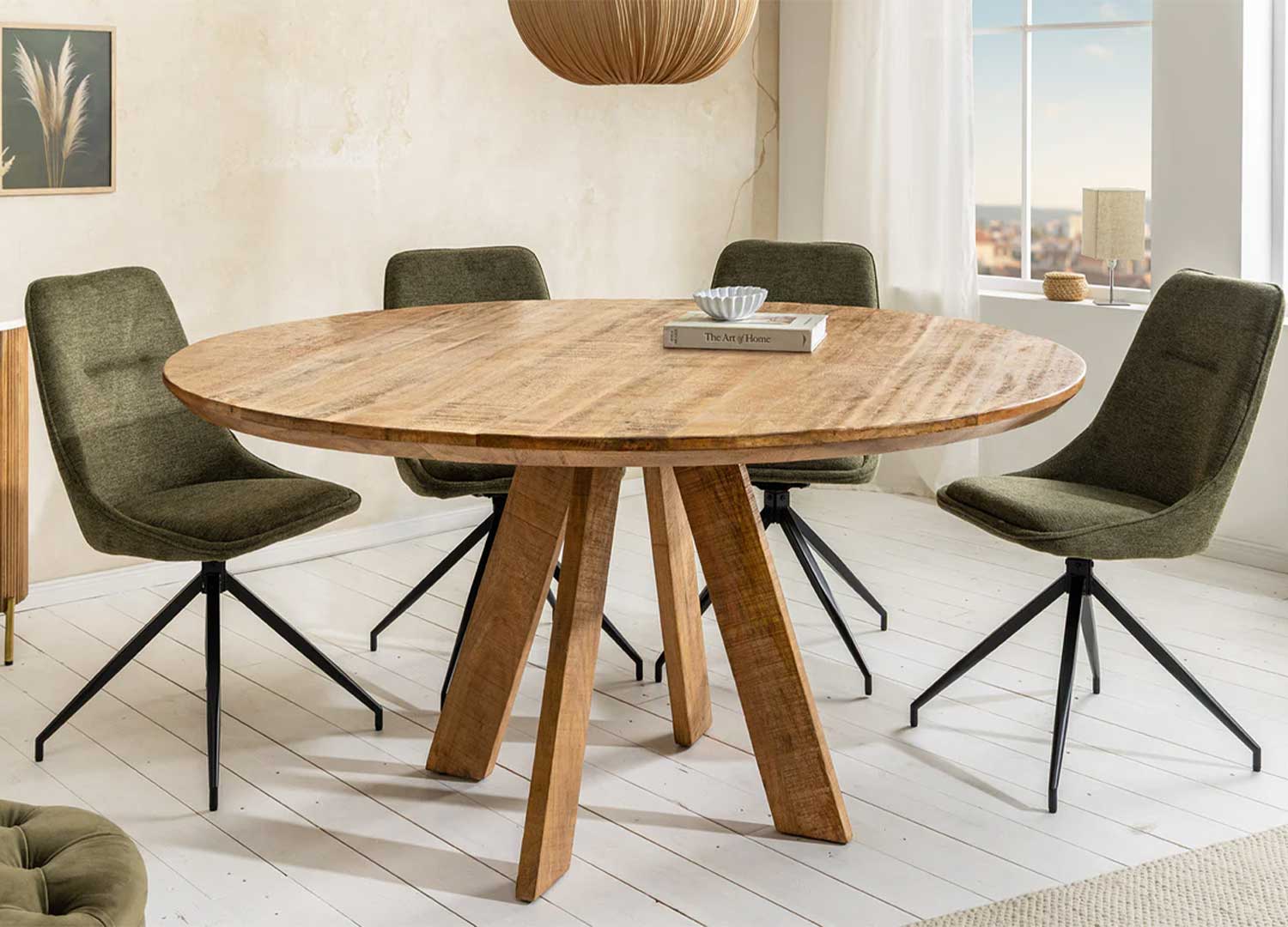 Table ronde Althéa 140 cm en bois de manguier massif - vue principale sur fond blanc
