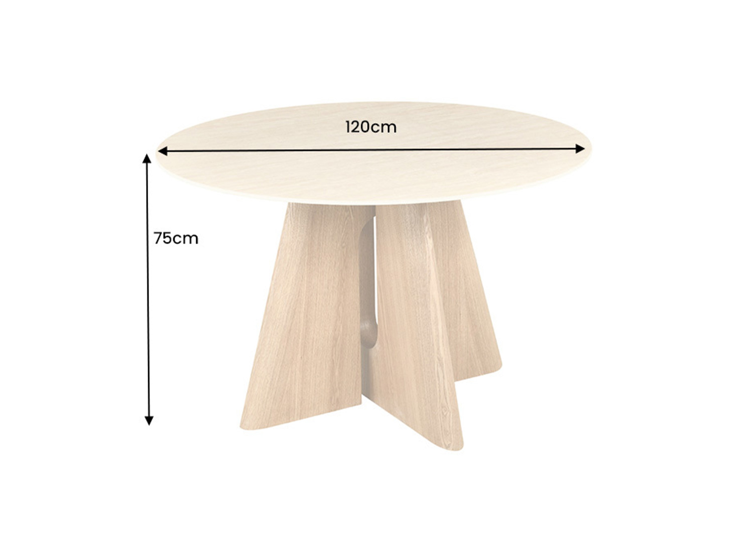 Dimensions de la table ronde Ovélis 120 cm en céramique travertin et chêne