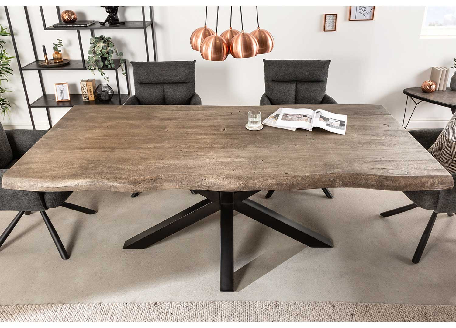 Table salle à manger 2m bois d'acacia gris