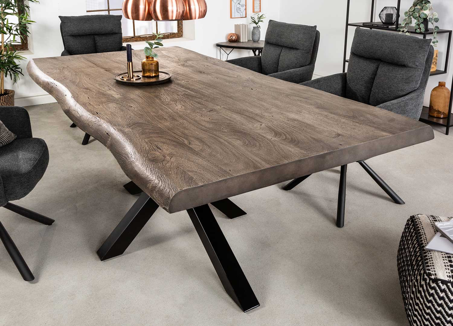 Table salle à manger 2m bois d'acacia gris