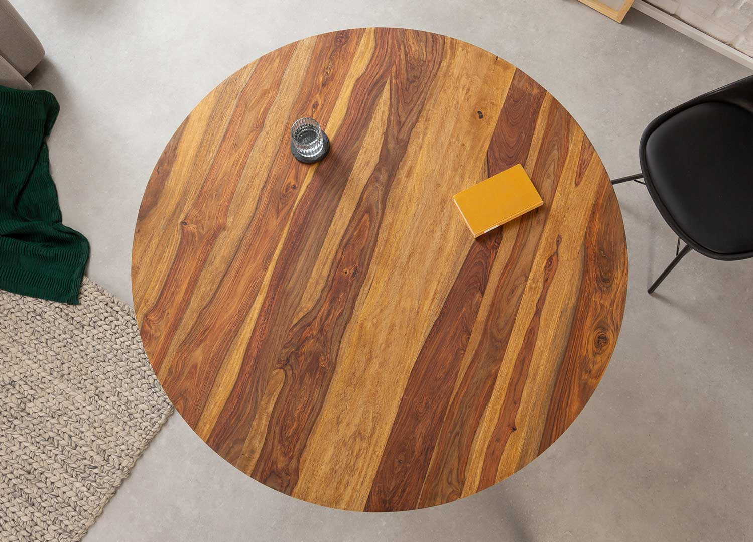 Table salle à manger ronde en bois massif et métal 120 cm