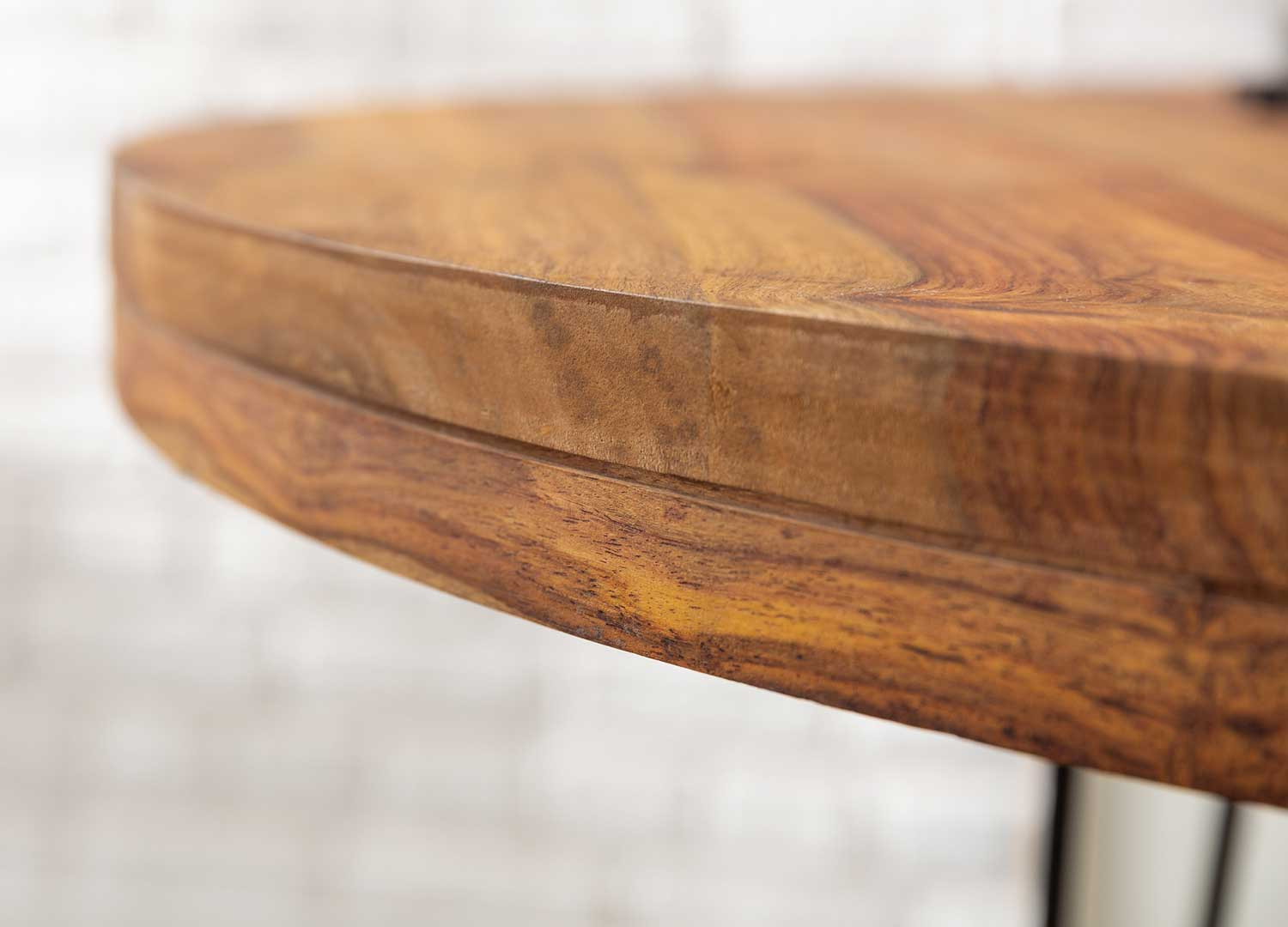 Table salle à manger ronde en bois massif et métal 120 cm