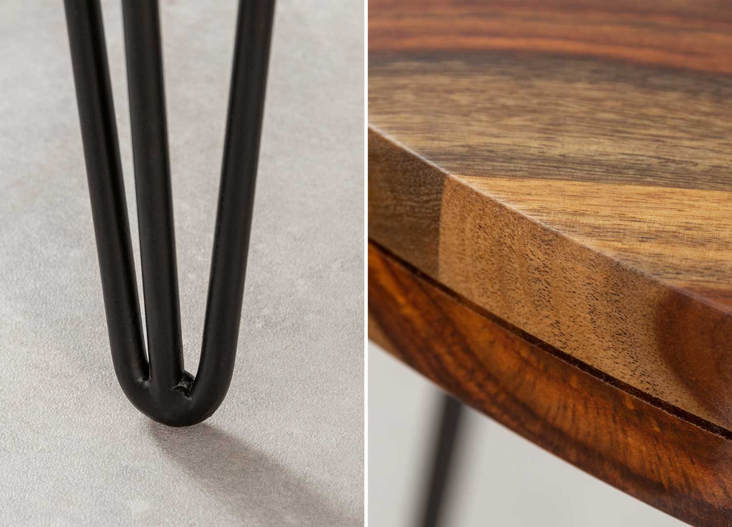 Table salle à manger ronde en bois massif et métal 120 cm