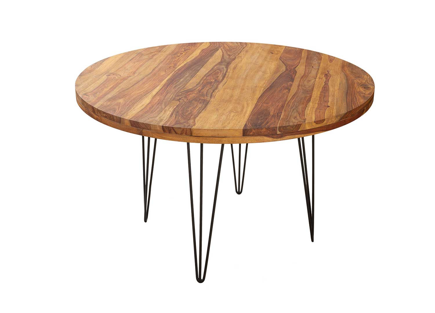 Table salle à manger ronde en bois massif et métal 120 cm