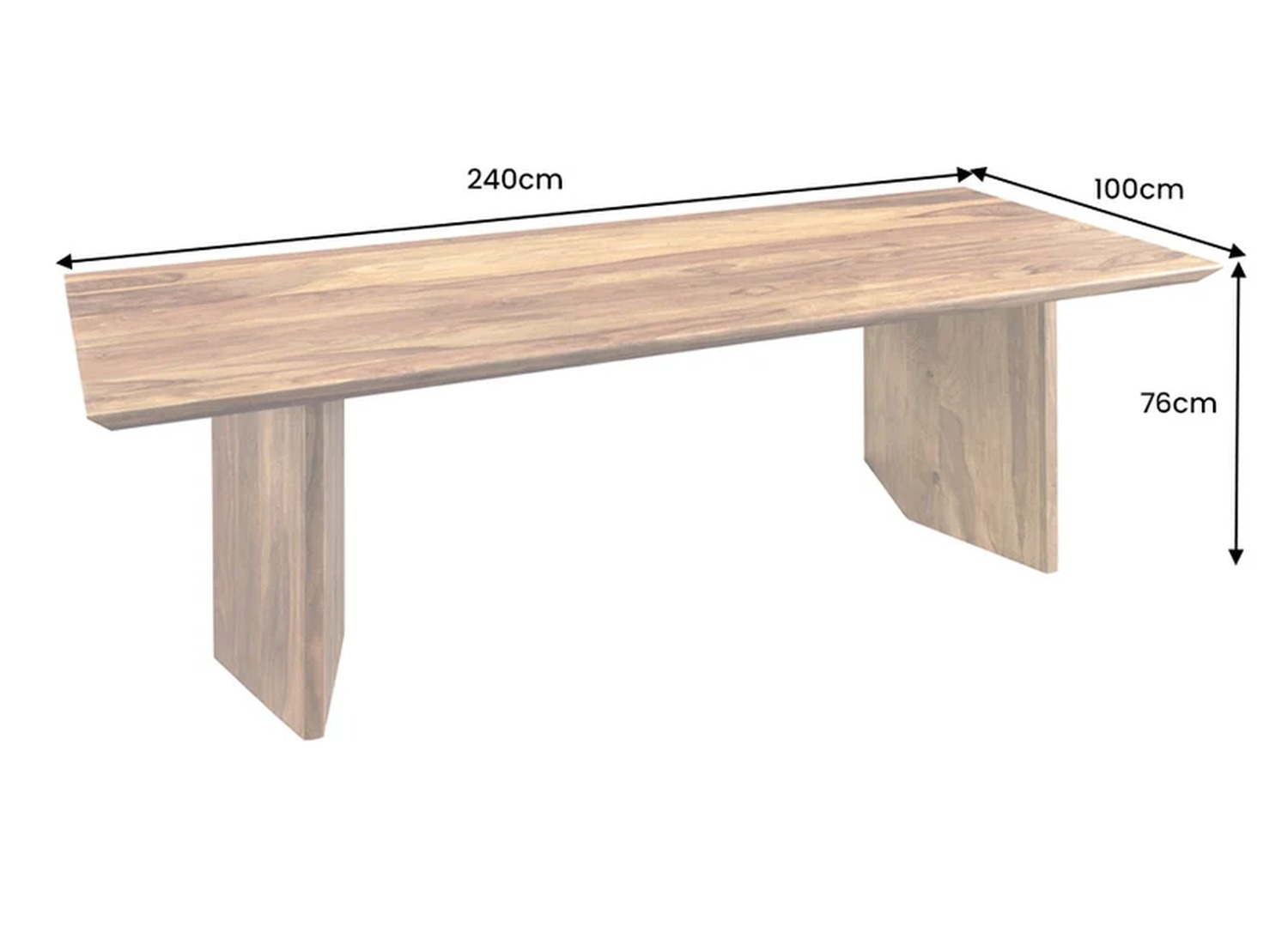 Dimensions de la table Sélorin : 240 cm de long, 100 cm de profondeur et 76 cm de haut