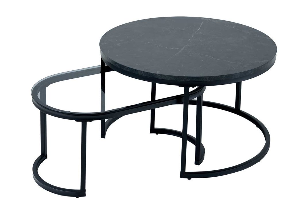 Tables basses gigogne aspect marbre noir et verre