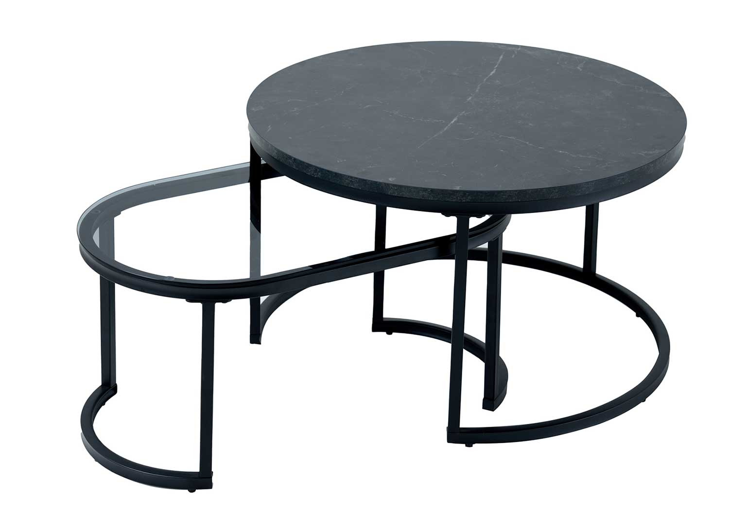 Tables basses gigogne aspect marbre noir et verre
