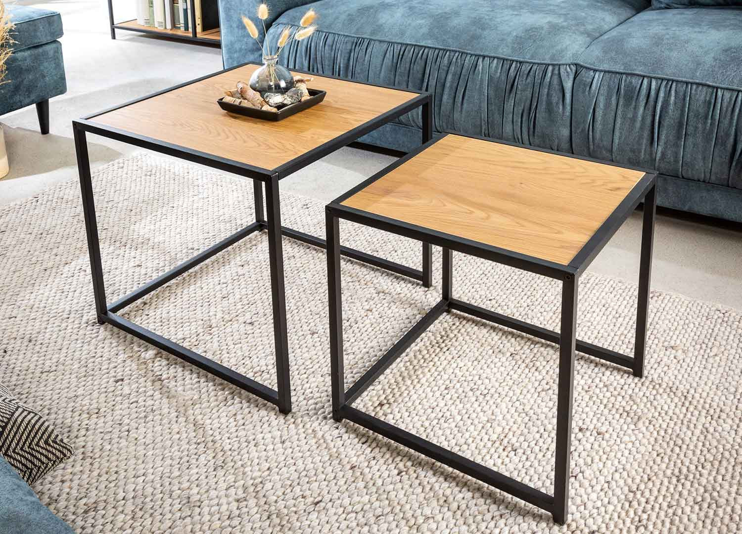 Tables d'appoint carrées bois et métal