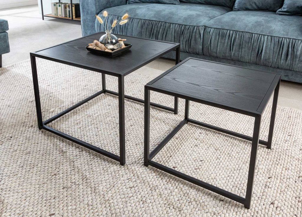 Tables d'appoint carrées frêne foncé et métal