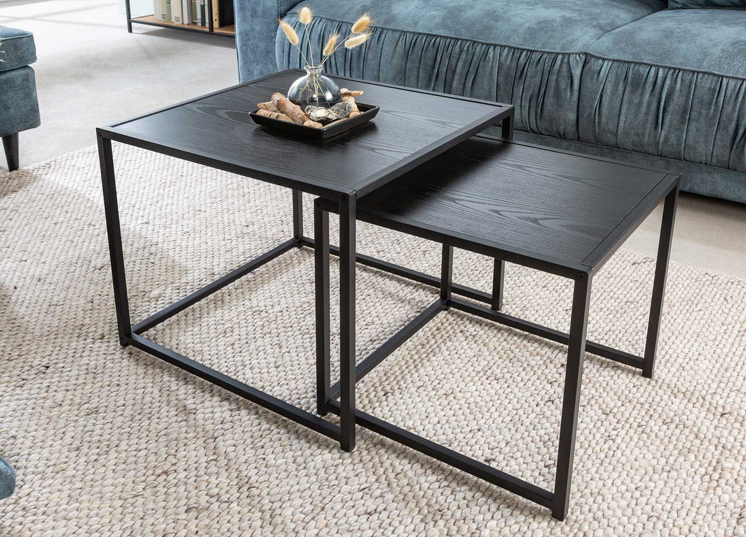 Tables d'appoint carrées frêne foncé et métal