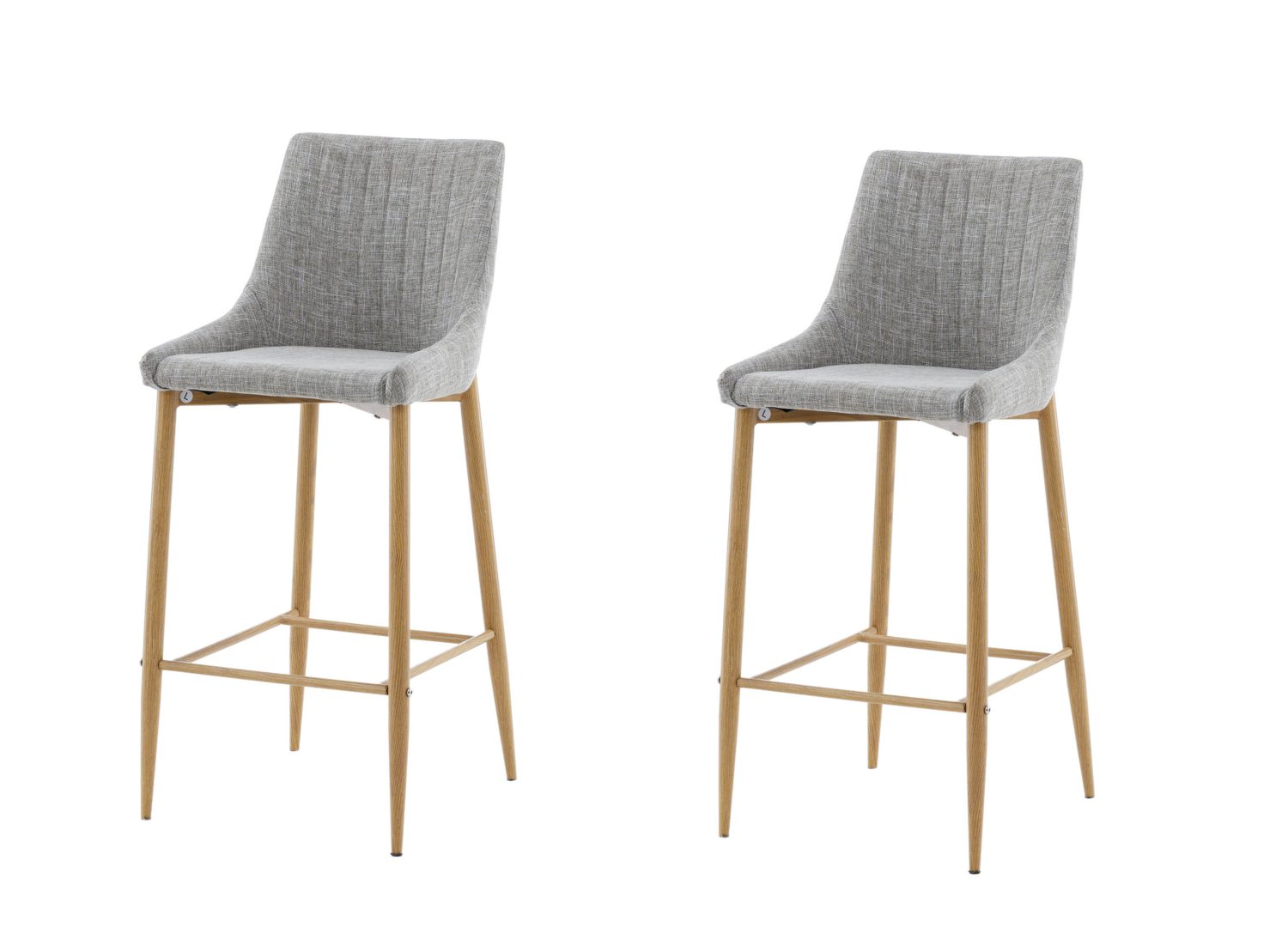 Lot de 2 tabourets de bar Plaza tissu effet lin gris clair assise 74 cm vu sous un autre angle