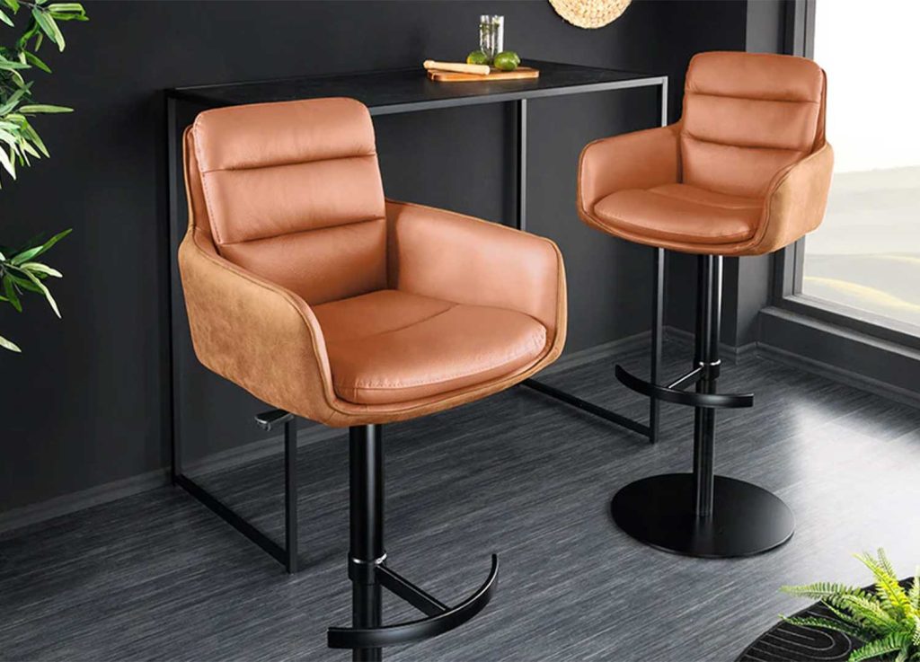 Tabouret de bar design cuir et microfibre cognac rotatif Abby