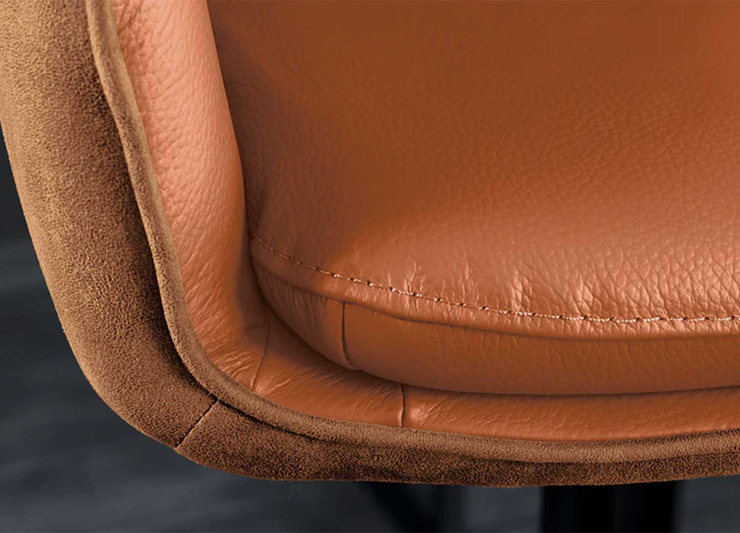 Tabouret de bar design cuir et microfibre cognac rotatif Abby