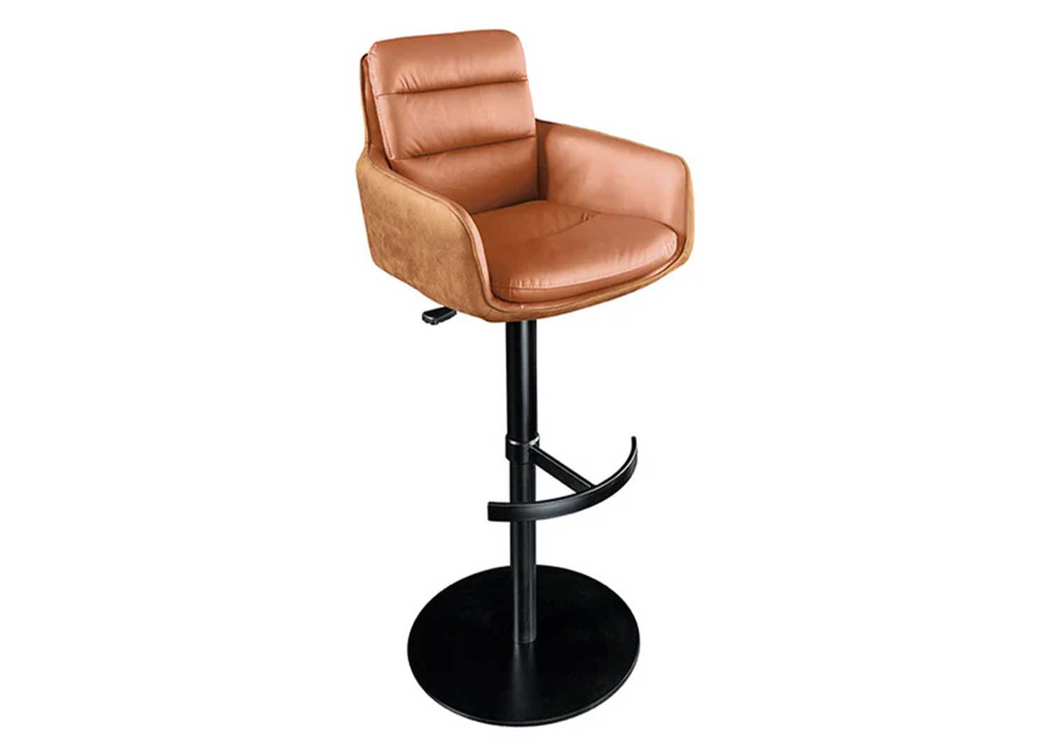 Tabouret de bar design cuir et microfibre cognac rotatif Abby