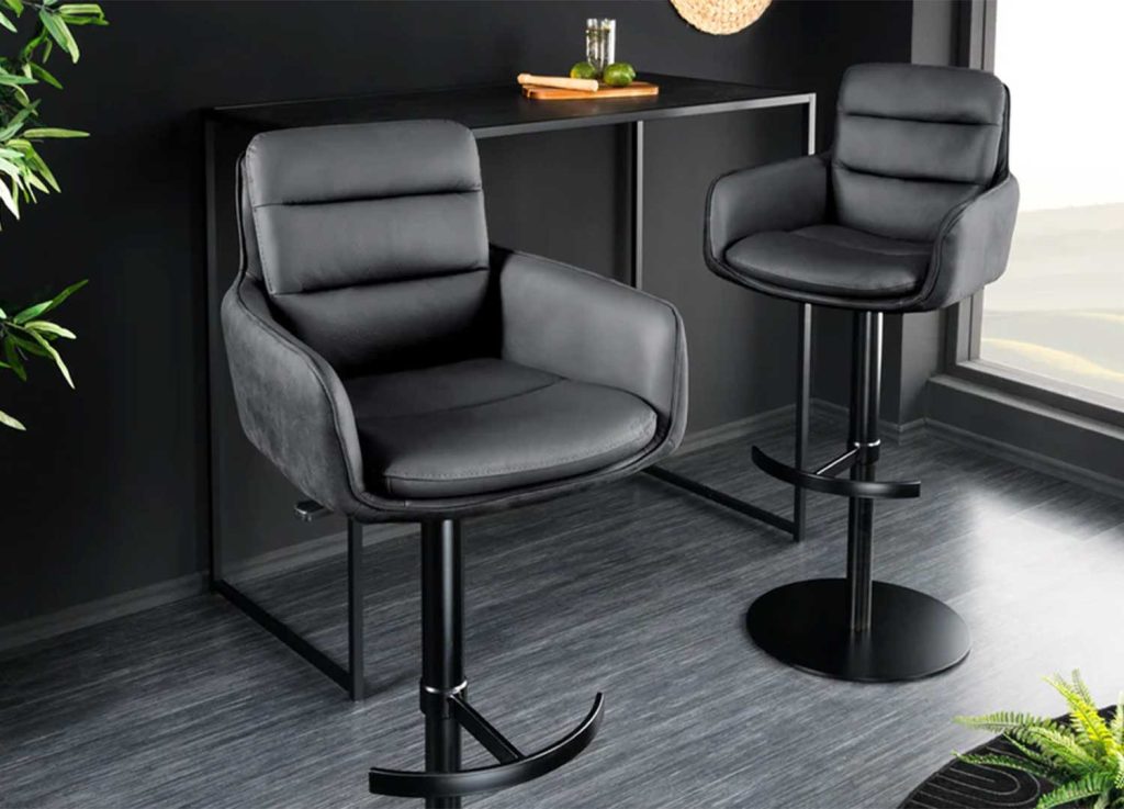 Tabouret de bar en cuir et microfibre anthracite rotatif Abby