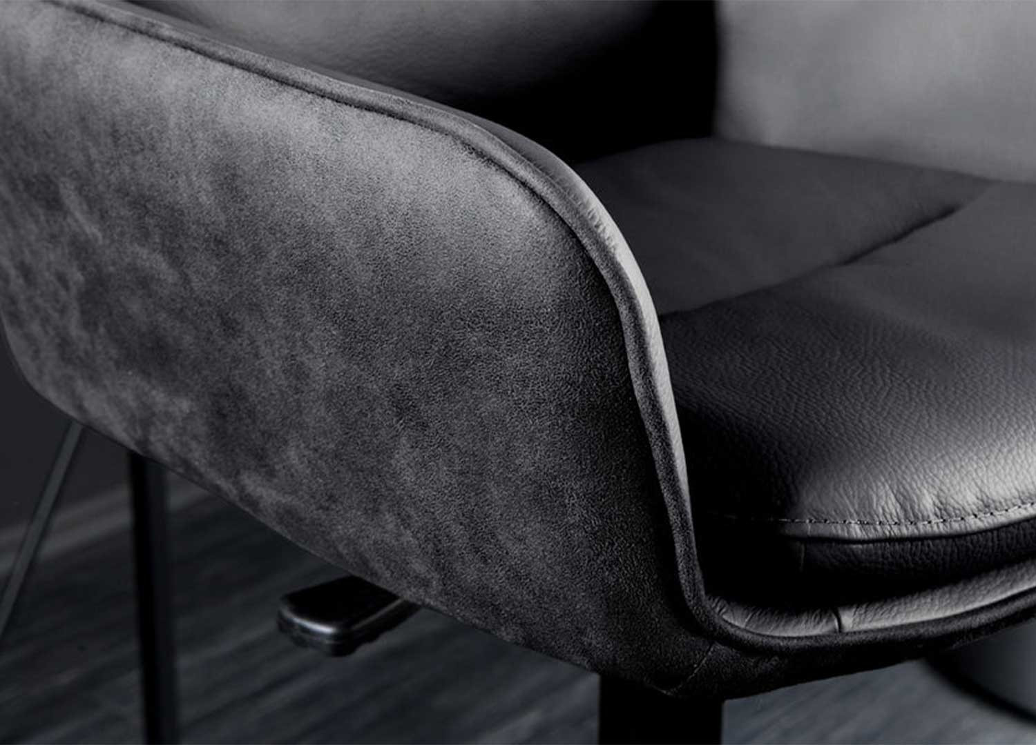 Tabouret de bar en cuir et microfibre anthracite rotatif Abby