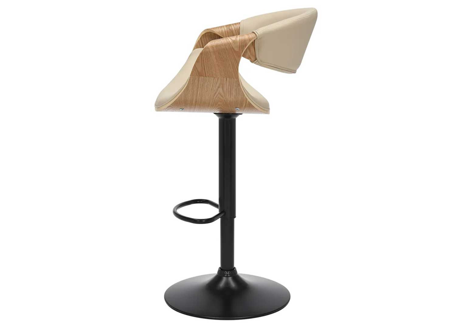 Tabouret de bar pivotant rétro moderne beige et chêne clair Oliver