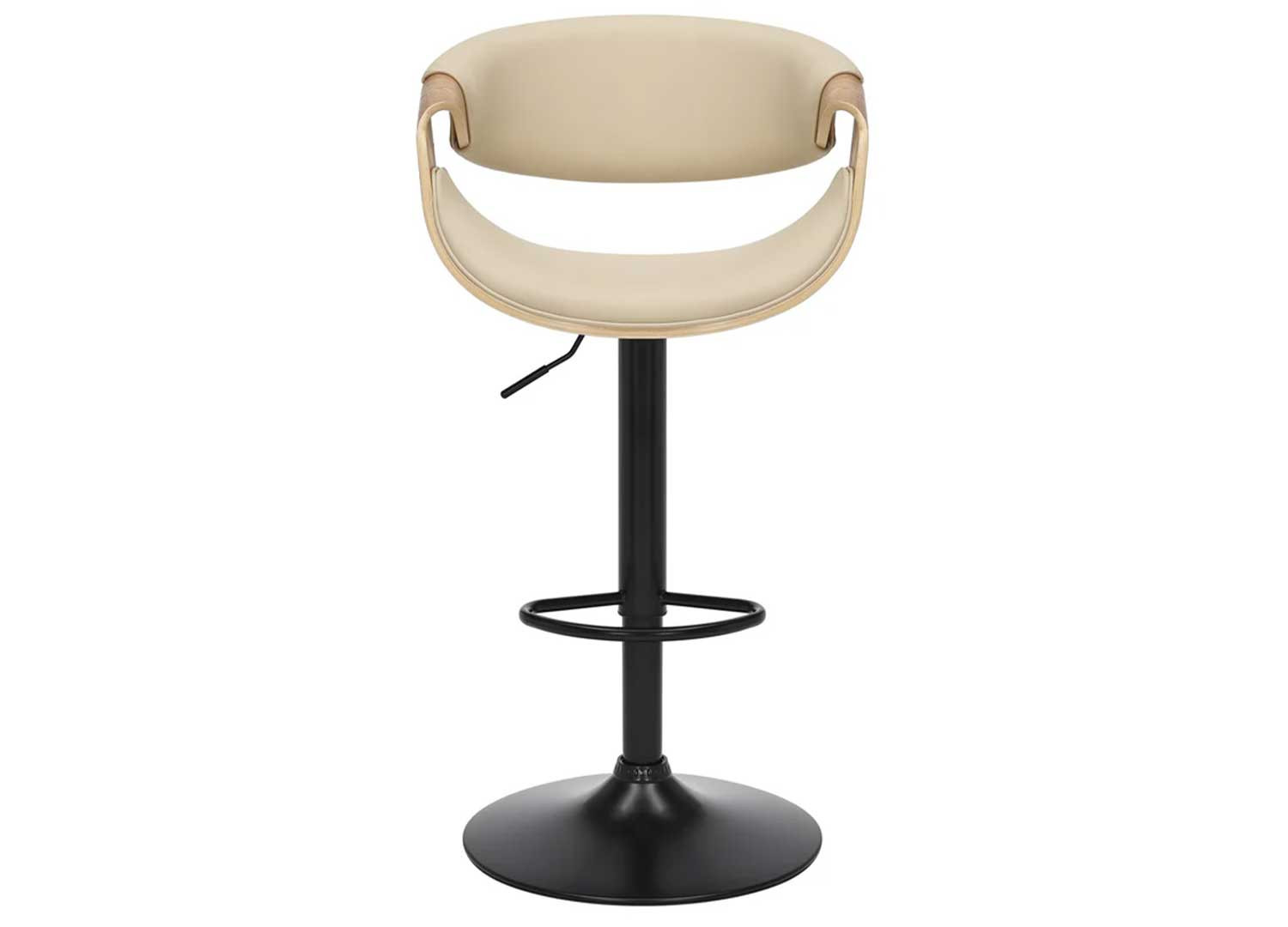 Tabouret de bar pivotant rétro moderne beige et chêne clair Oliver