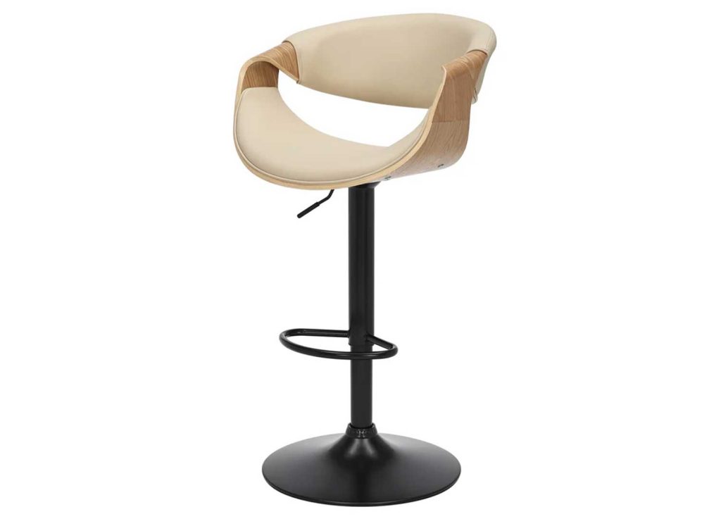 Tabouret de bar pivotant rétro moderne beige et chêne clair Oliver