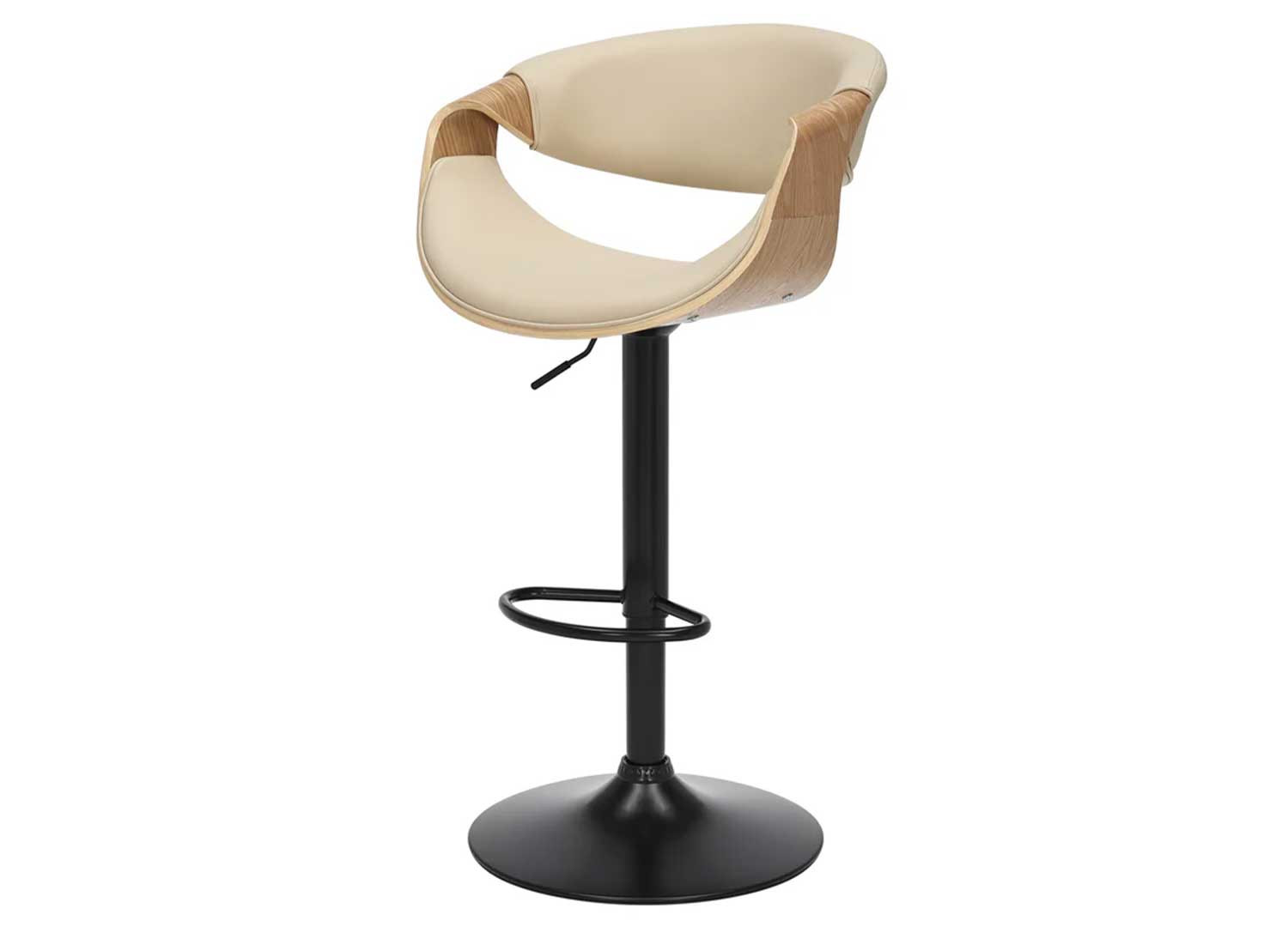 Tabouret de bar pivotant rétro moderne beige et chêne clair Oliver