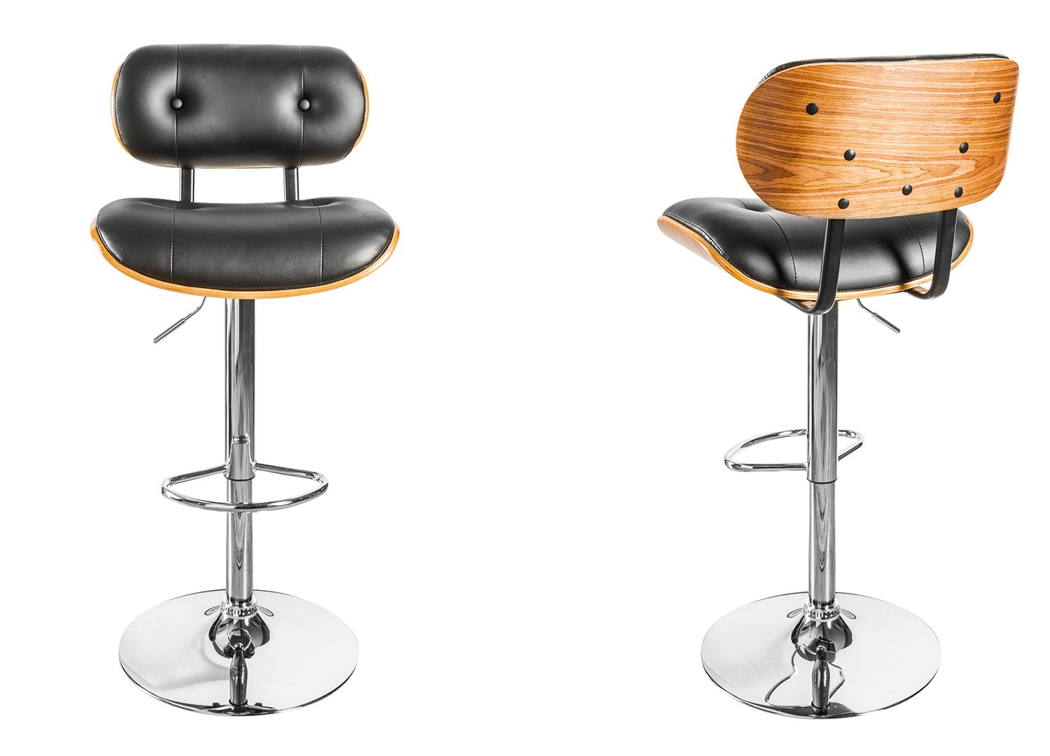 Tabouret de bar rétro réglable en hauteur noir et noyer