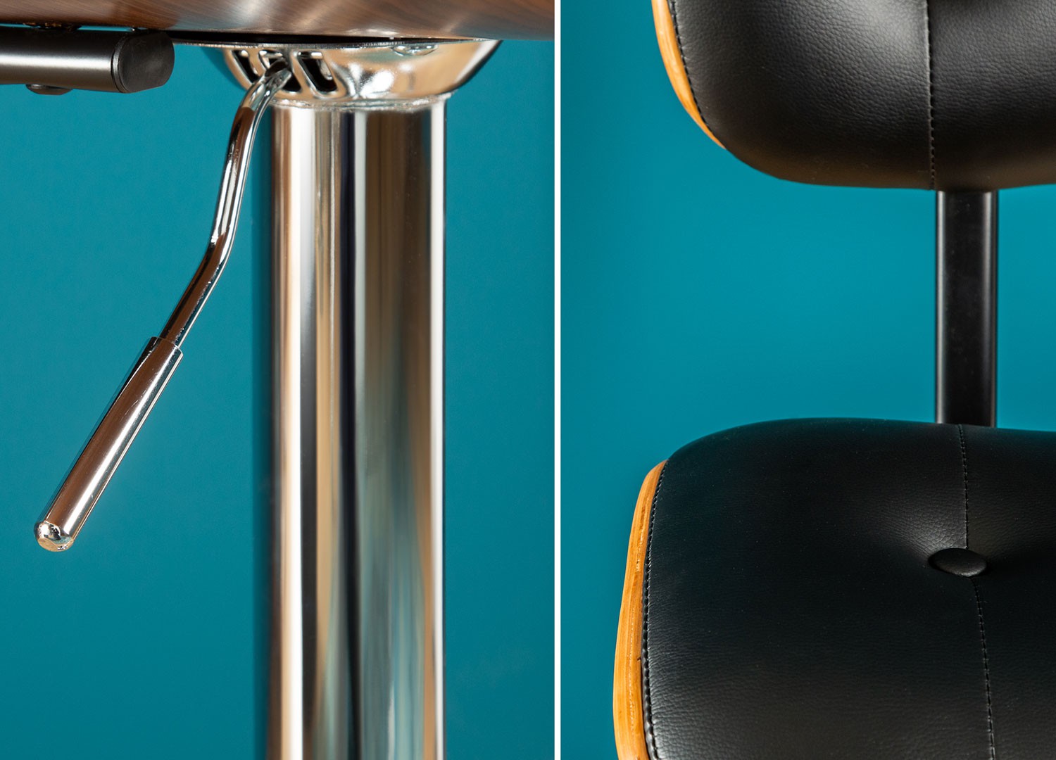 Tabouret de bar rétro réglable en hauteur noir et noyer