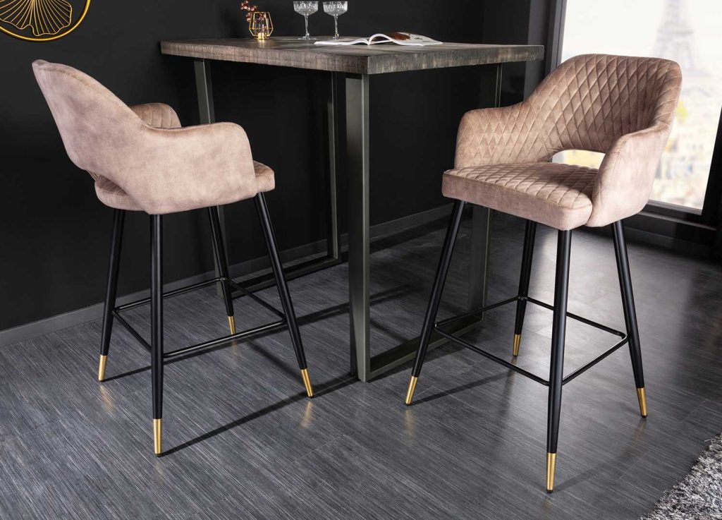 Tabouret de bar tissu velours grège