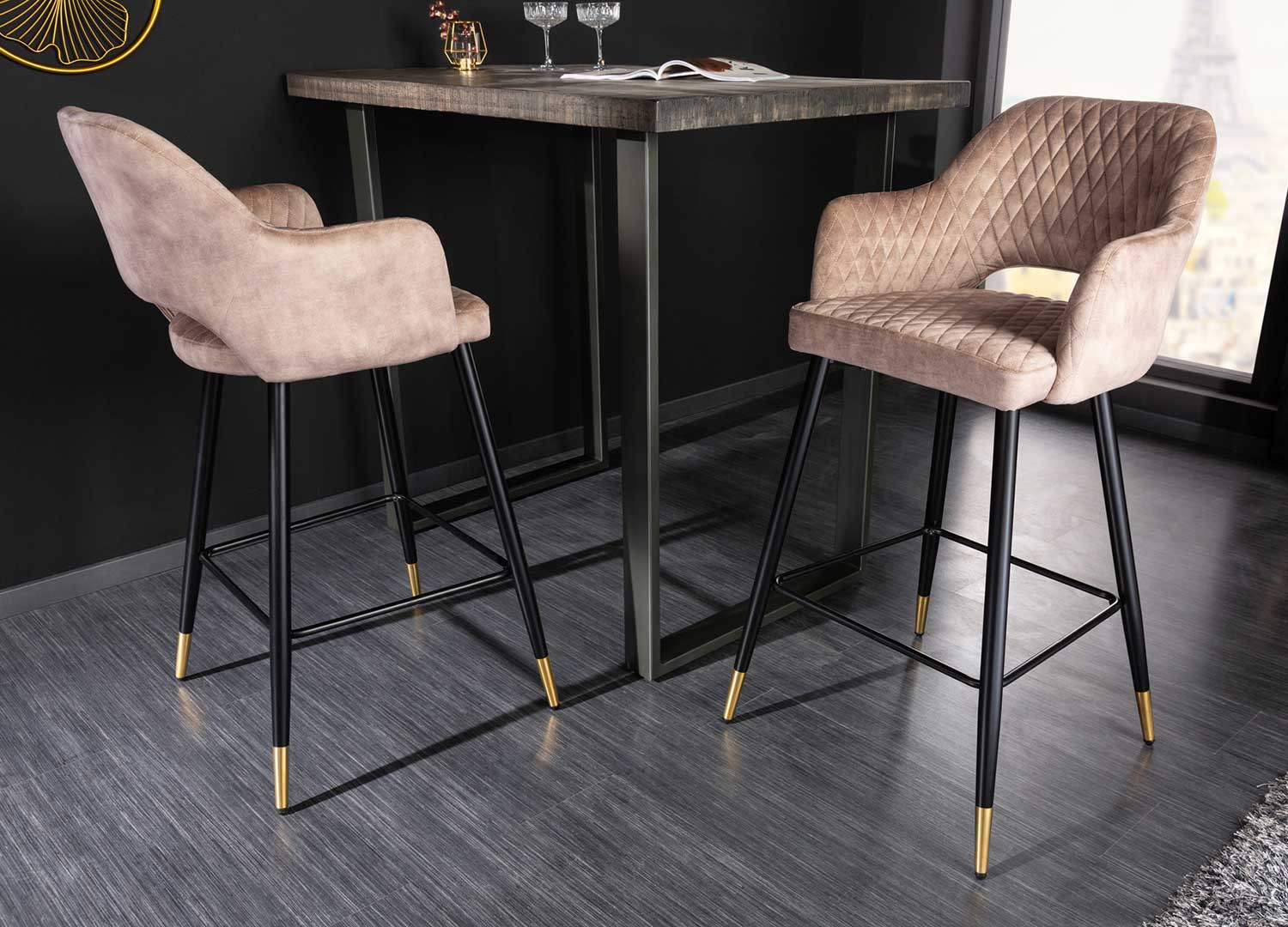 Tabouret de bar tissu velours grège