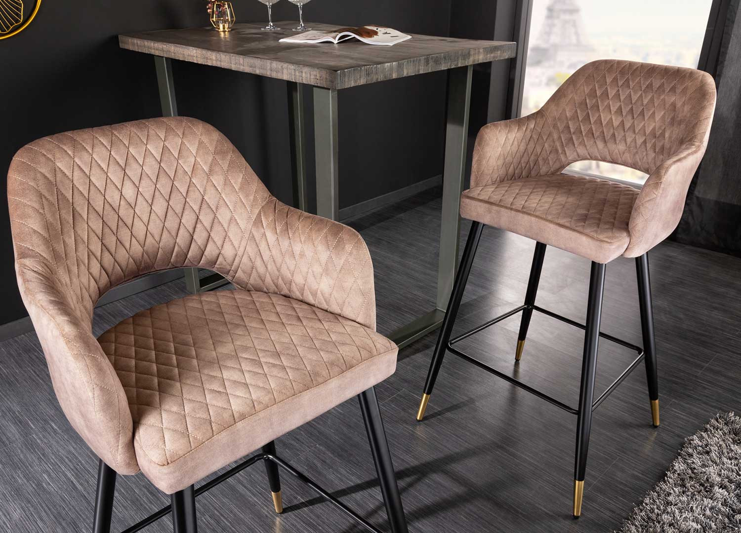 Tabouret de bar tissu velours grège