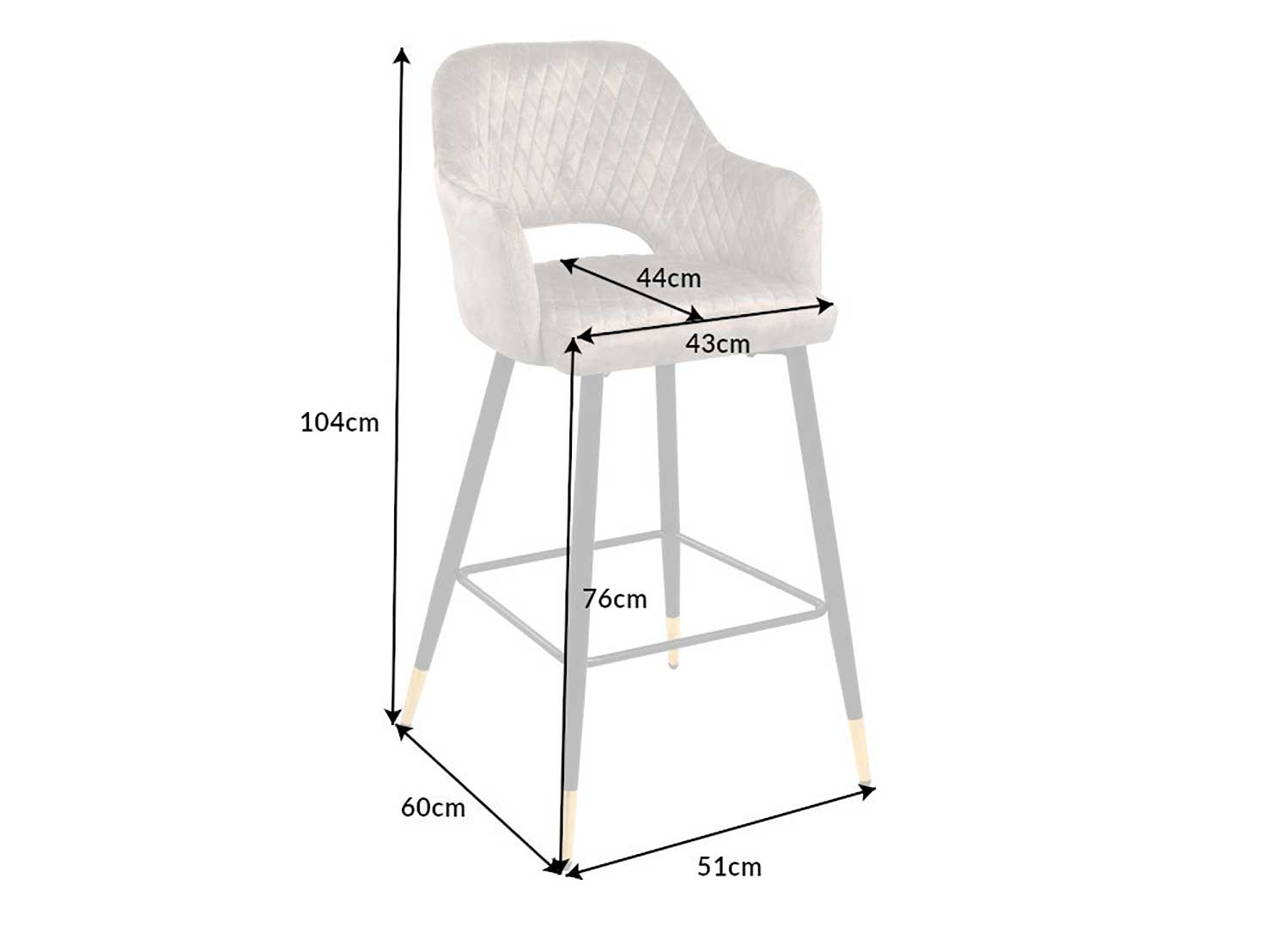 Tabouret de bar tissu velours grège