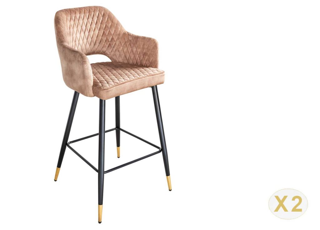 Tabouret de bar tissu velours grège