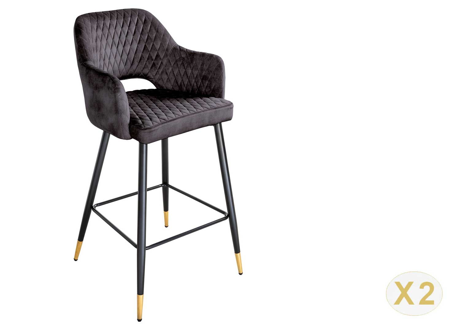 Tabouret de bar tissu velours gris anthracite