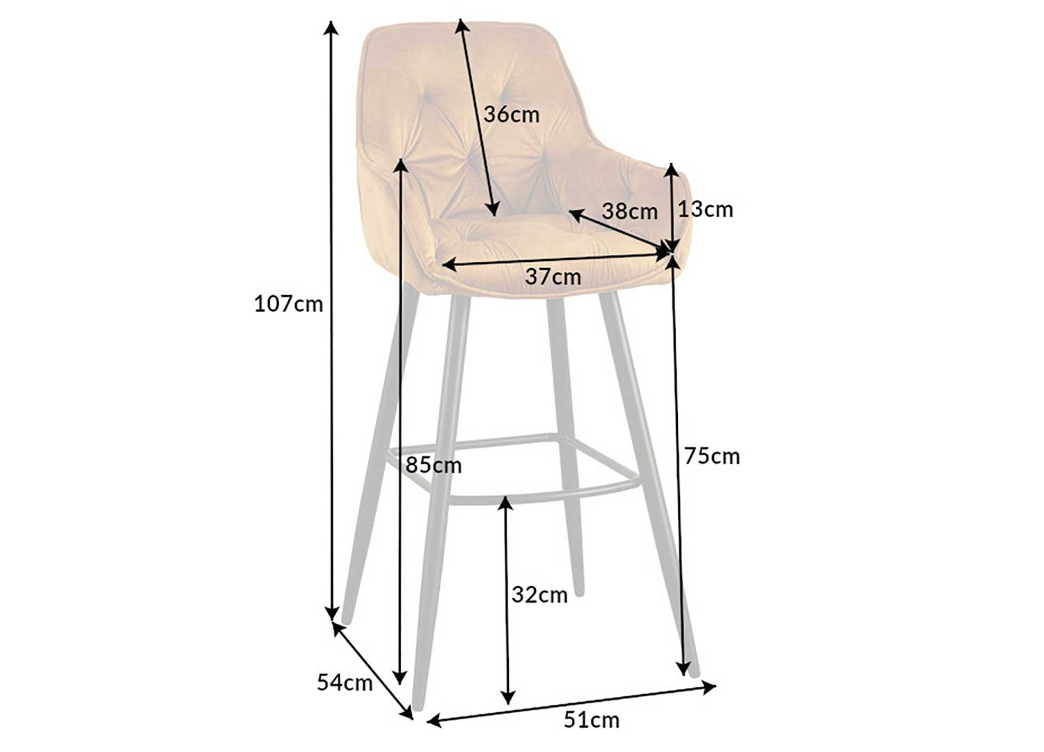 Tabourets de bar design en velours jaune