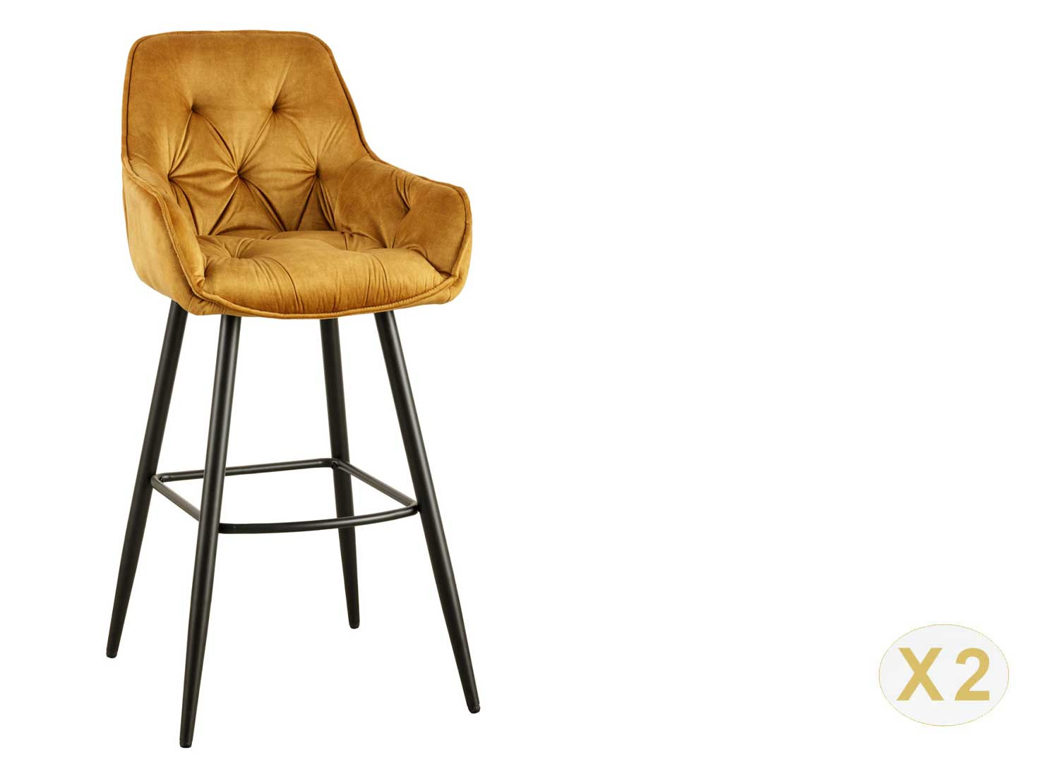 Tabourets de bar design en velours jaune