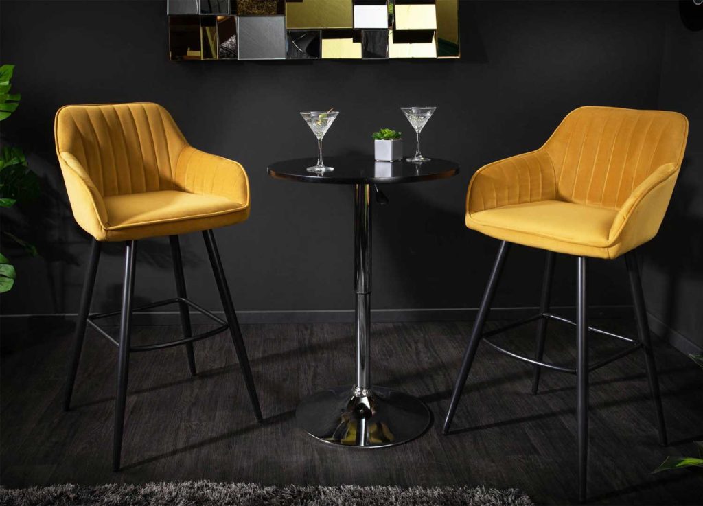 Tabourets de bar velours jaune moutarde