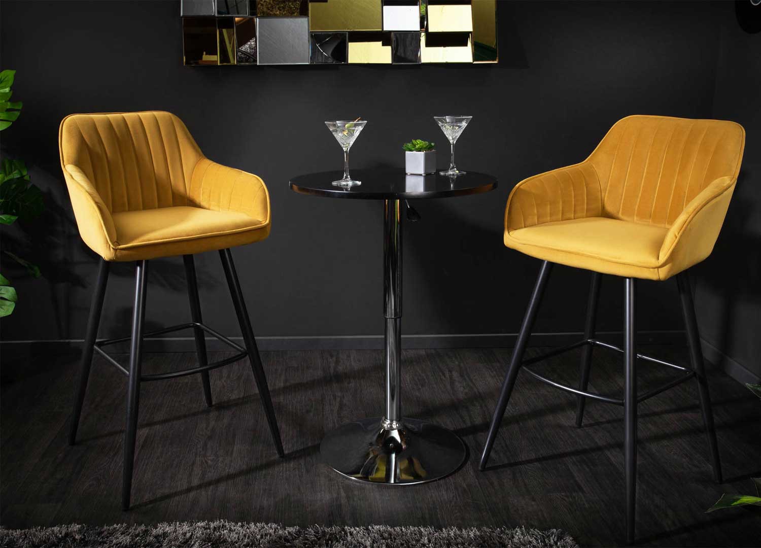 Tabourets de bar velours jaune moutarde