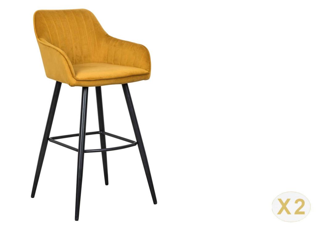 Tabourets de bar velours jaune moutarde