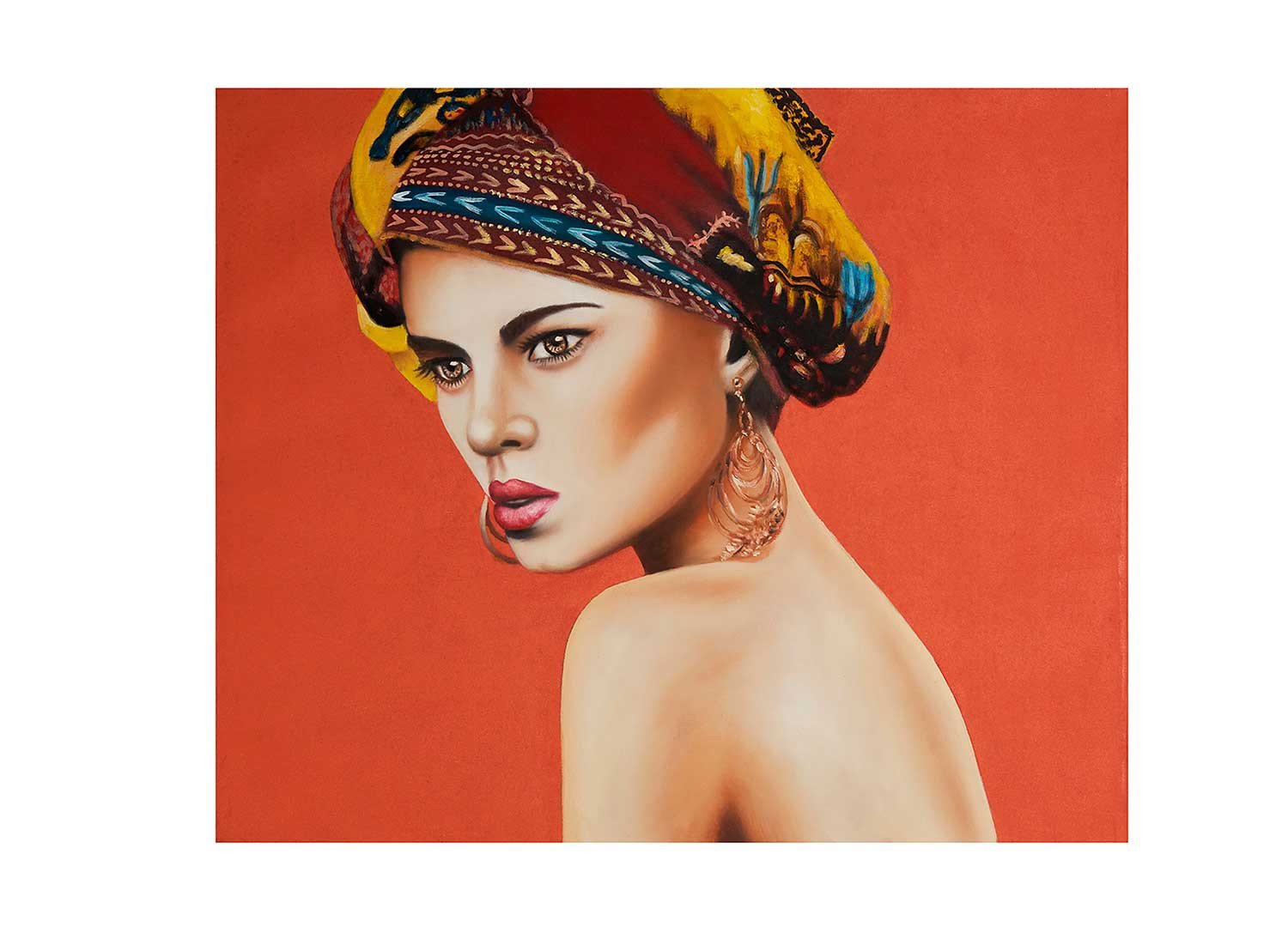 Toile colorée visage femme style africaine 120x100 cm
