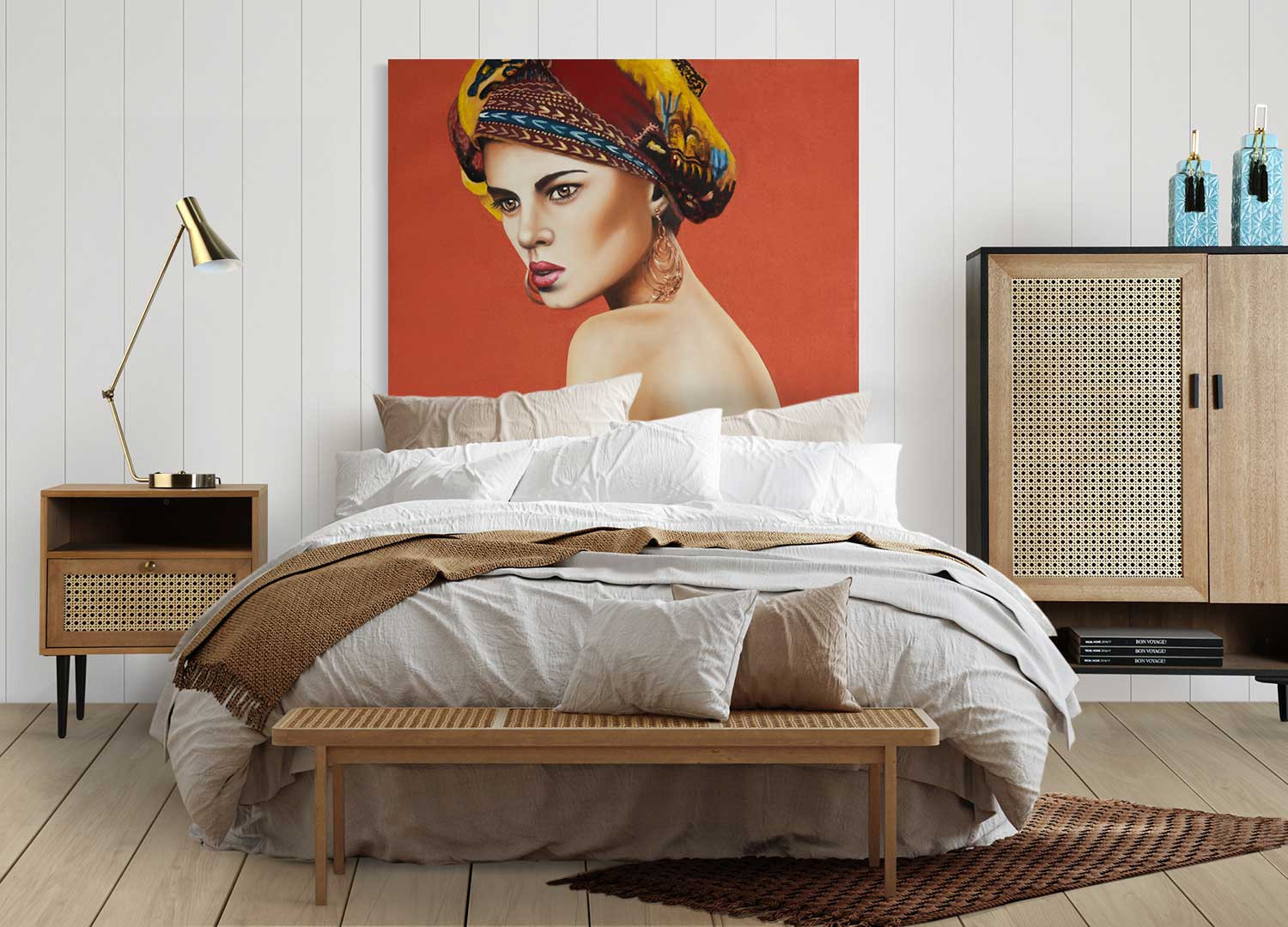 Toile colorée visage femme style africaine 120x100 cm